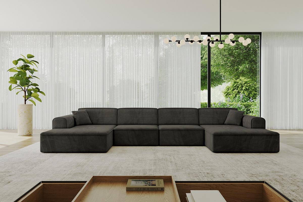 WOHNLANDSCHAFT IREA-U2-v3 - 386x165x77 cm Schwarz - Schwarz, Holzwerkstoff/Textil (386/77/165cm) - ALTDECOR