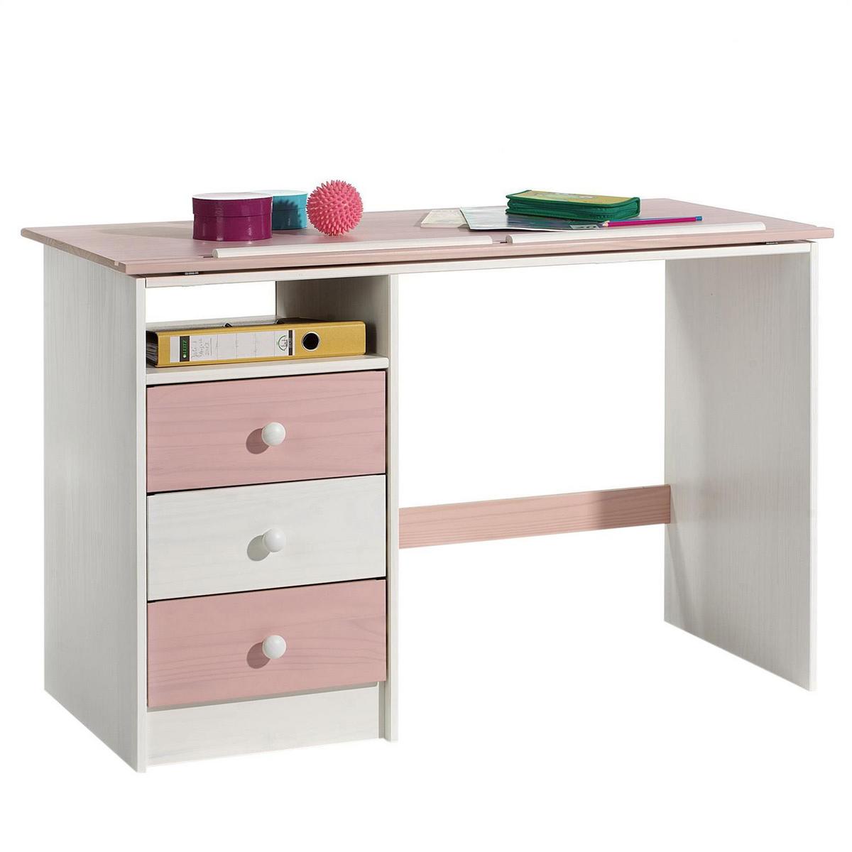 KINDERSCHREIBTISCH KEVIN - Weiß/Rosa, Holz (115/73/60cm) - IDIMEX