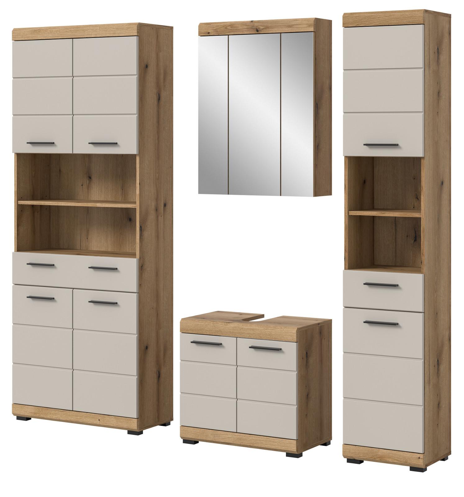 BADMÖBEL-SET 4-teilig Sand Kashmir, Evoke Eiche, Badkombination 200 x 191 cm - Kaschmir/Eichefarben, Glas/Holzwerkstoff (201/191/34cm) - Inn.Furn