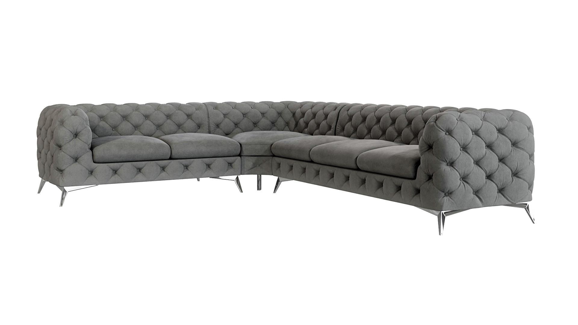ECKSOFA Chesterfield Laura Grau Samt - Silberfarben/Grau, Holz/Textil (323/264cm) - S-Style Möbel