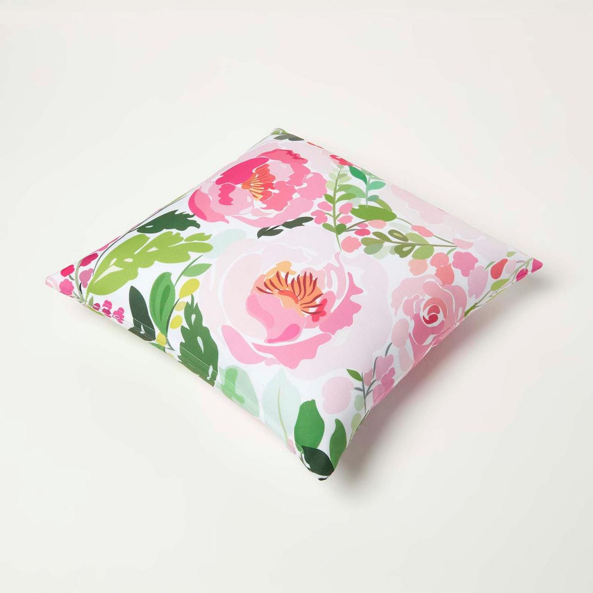 OUTDOOR-KISSEN 2er-Set 45/45 cm – Rosa Pfingstrosen - Multicolor, Textil (45/45cm) - Homescapes