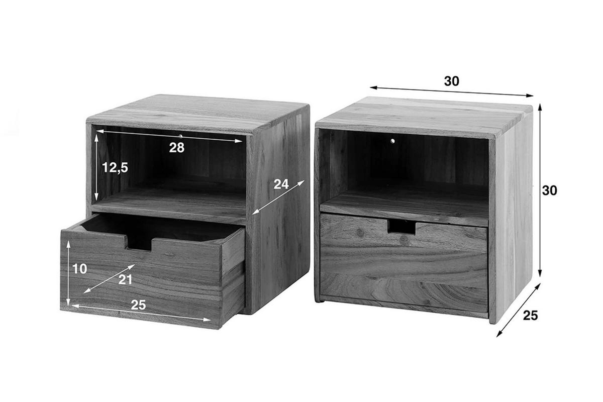 NACHTTISCH FATY 2ER SET Holz Akazie - Zwetschgeholzfarben, Holz (30/30/25cm) - KAWOLA