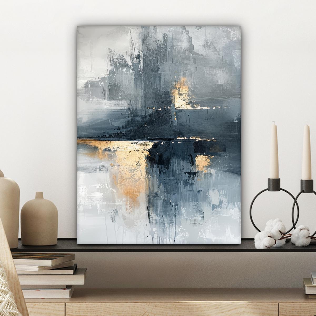 LEINWANDBILD Kunst - Grau - Gold - Abstrakt Room Decor 30x40 cm - Dunkelgrau, Textil (30/40cm) - MuchoWow