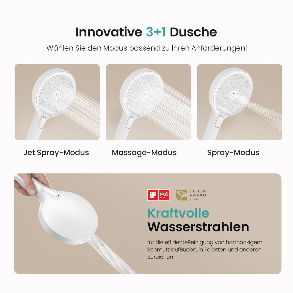 ÜBERKOPFBRAUSESET mit Brausethermostat Weiß 105/40,1/57,3 cm - Weiß, Metall (43.7/112.2/62.5cm) - EMKE