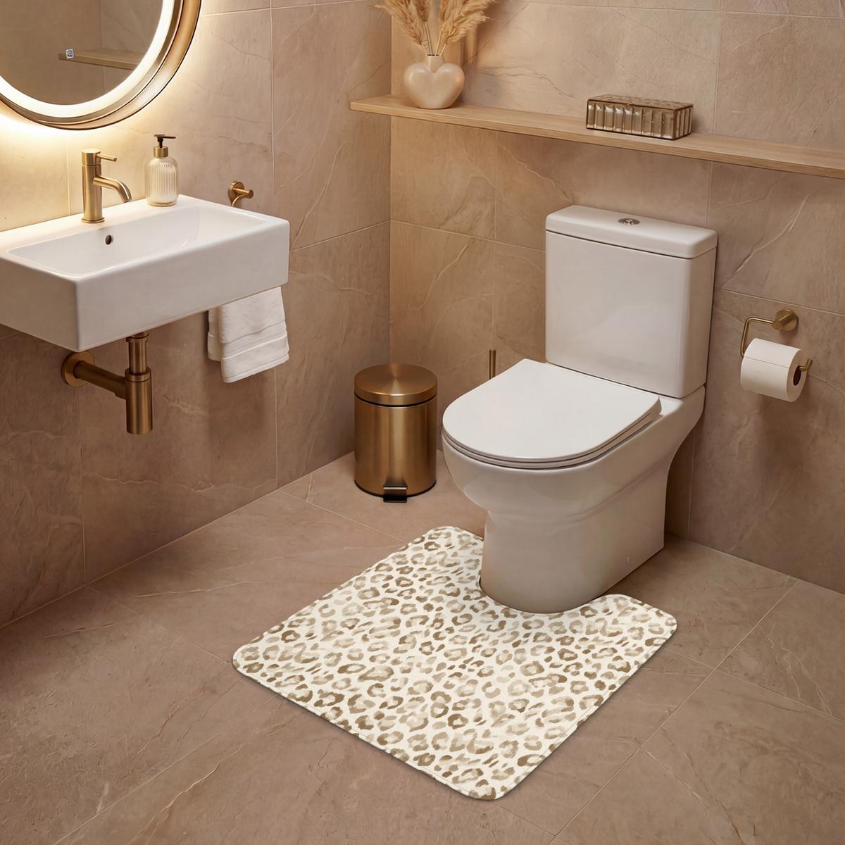 WC-VORLEGER Leopard - Klassisch - Beige Toilettenvorleger 55x60 cm - Hellbraun, Textil (55/1cm) - OnlyWow