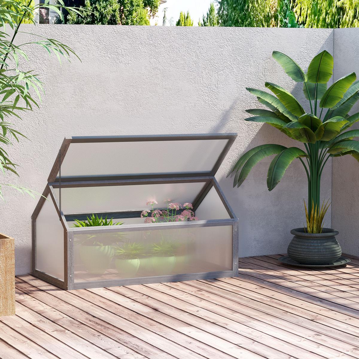 FRÜHBEET aus Holz 90 x 52 x 49,5 cm - Grau, Holz (52/49.5/90cm) - Outsunny