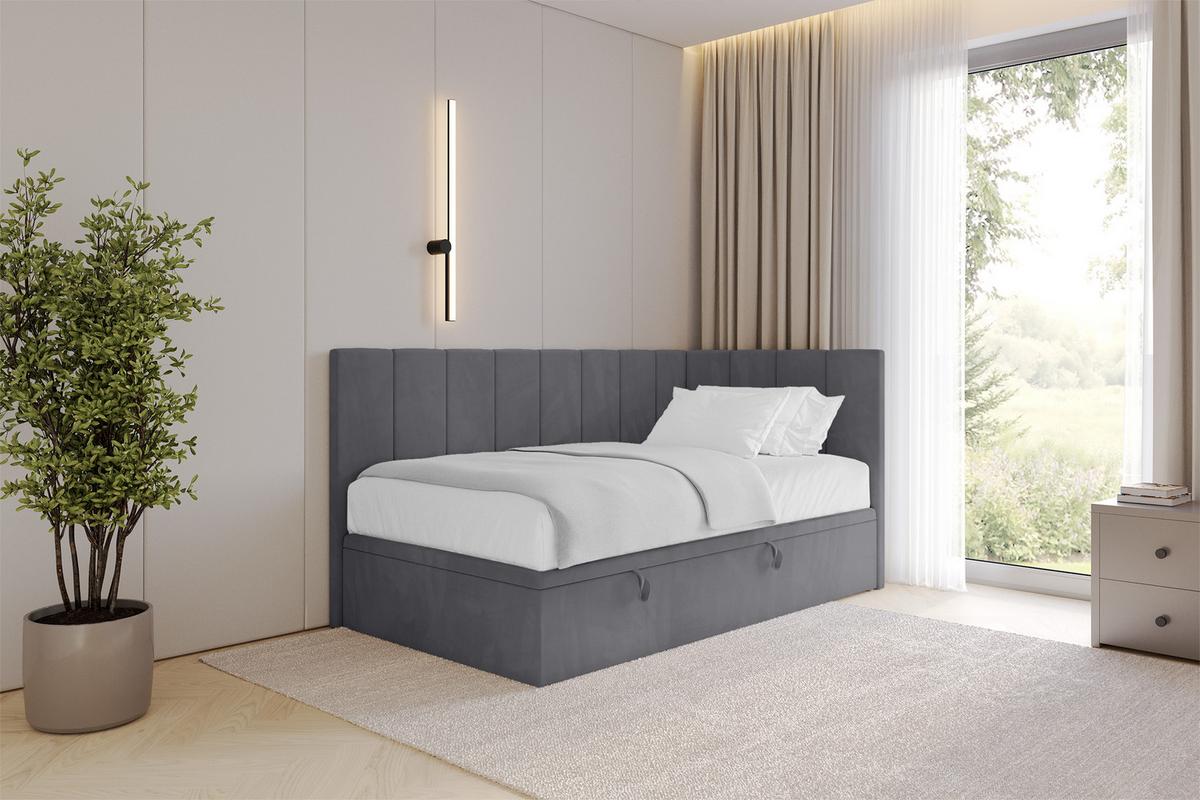 EINZELBETT Jugendbett mit Bettkasten Links, mit Matratze - LOVY 100x200 Dunkelgrau - Dunkelgrau, Holzwerkstoff/Textil (100/200cm) - ALTDECOR