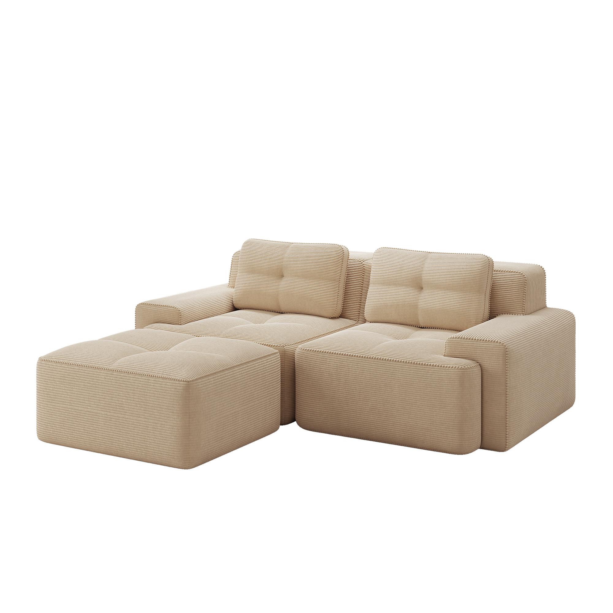 ECKSOFA Modulares Boneless Cord Sofa 2-Sitzer - Beige, Textil (204/177cm) - Urban Meuble