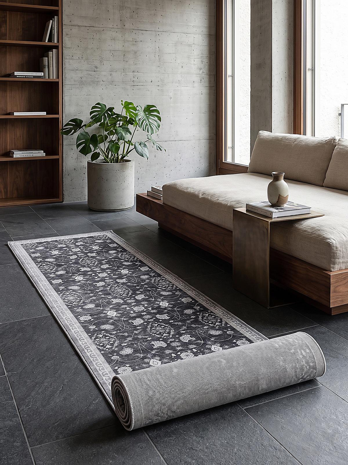 LÄUFER waschbar, mit floralen Ornamenten, VERNANTE in Schwarz-Creme-Grau, 80 x 150 cm - Schwarz, Textil (80/150cm) - KADIMA DESIGN