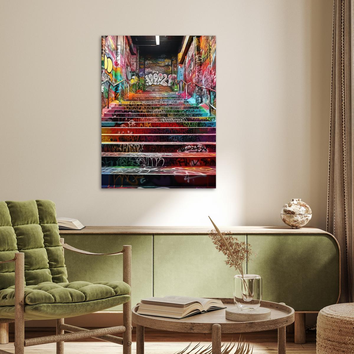 POSTER Treppe - Graffiti - Farben - Kunst Deko Wohnzimmer 60x80 cm - Multicolor, Papier (60/80/0.1cm) - MuchoWow