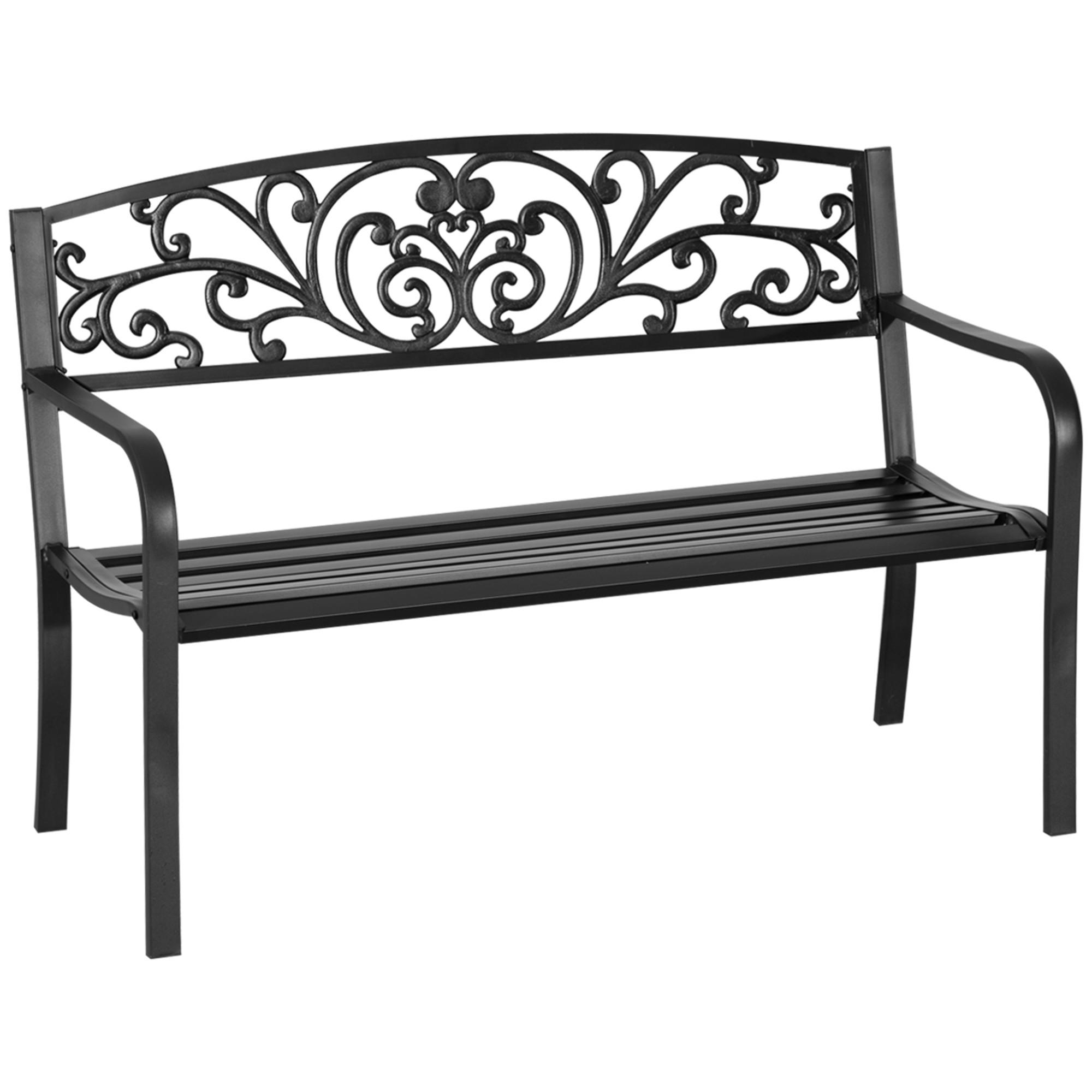 WETTERFESTE SITZBANK, bis 250 kg Belastbar, 127cm x 60cm x 87cm, Metall, Schwarz - Schwarz, Metall (60/87/127cm) - Outsunny