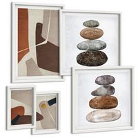 BILDER SET 5er Set - 50x50 cm & 20x30 cm & 40x60 cm Weißer Rahmen - Abstrakte Boho-Formen - Weiß, Kunststoff (40/60cm) - TULUP