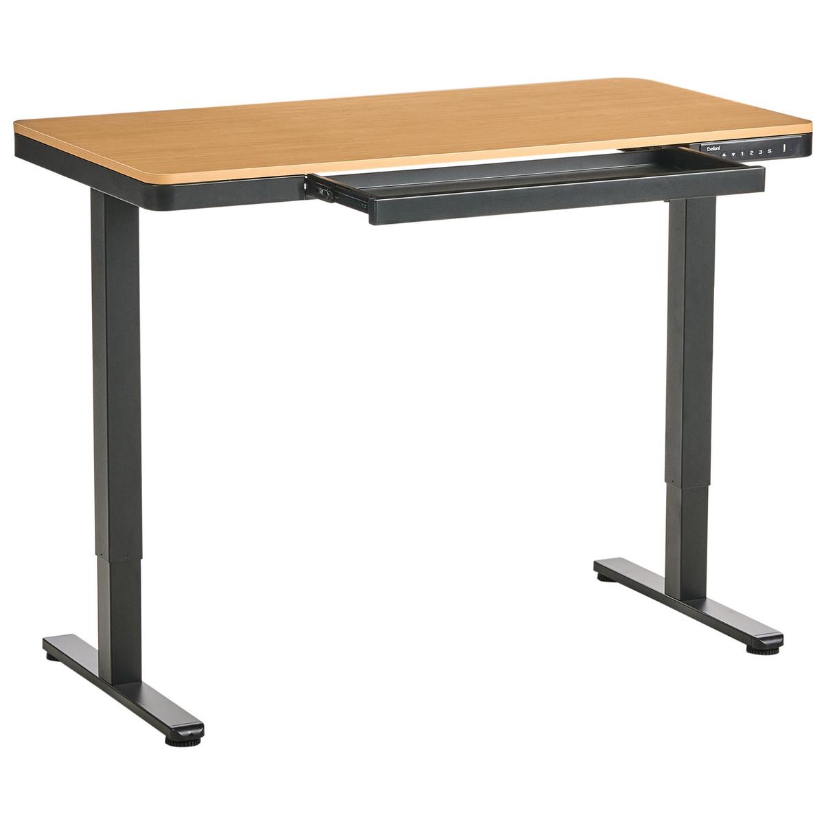 SCHREIBTISCH elektrisch höhenverstellbar 120/60 cm mit USB-Anschluss Schwarz/Hellbraun Penly - Hellbraun/Schwarz, Holzwerkstoff/Metall (60/120/70cm) - Beliani