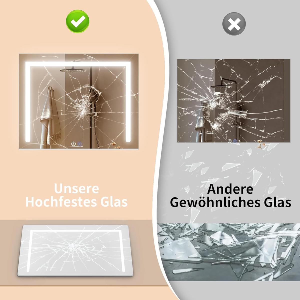 SCHMINKSPIEGEL Uxith 70/12/55 cm - Weiß, Glas/Metall (12/55/70cm) - ZMH