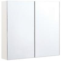 BAD SPIEGELSCHRANK weiß/silber 80/70 cm Navarra - Silberfarben/Weiß, Holz (80/70/14cm) - Beliani