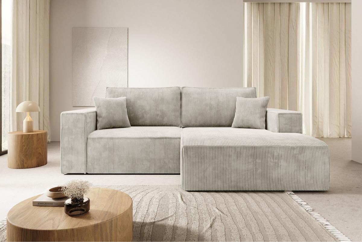 ECKSOFA Farese Mini mit Cordbezug Greige, rechts - Taupe/Schwarz, Textil (167/240cm) - Selsey