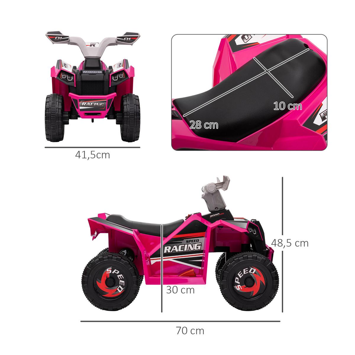 ELEKTRO Kinderquad, Mini Elektroquad mit Vorwärts-, Rückwärtsfunktion, Rosa - Rosa, Metall (70/41.5/48.5cm) - HOMCOM