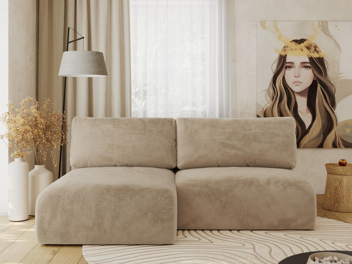 ECKSCHLAFSOFA VIVO L Beige Plüsch - links - Beige/Schwarz, Kunststoff/Textil (223/150cm) - MKS