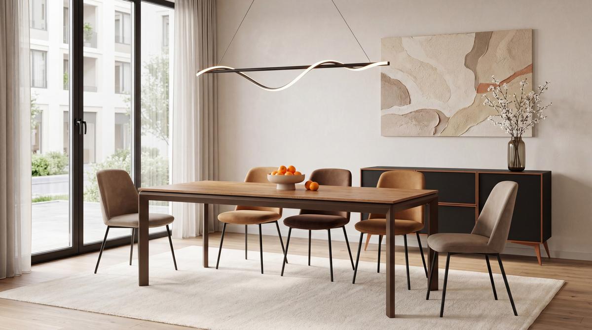 ESSTISCH Elan rechteckig ausziehbar verlängerbar mit Braunen Metallbeinen, Eiche Braun 160-250/90/76 cm - Eiche Wotan/Braun, Holzwerkstoff/Metall (90/250/76cm) - WFL GROUP