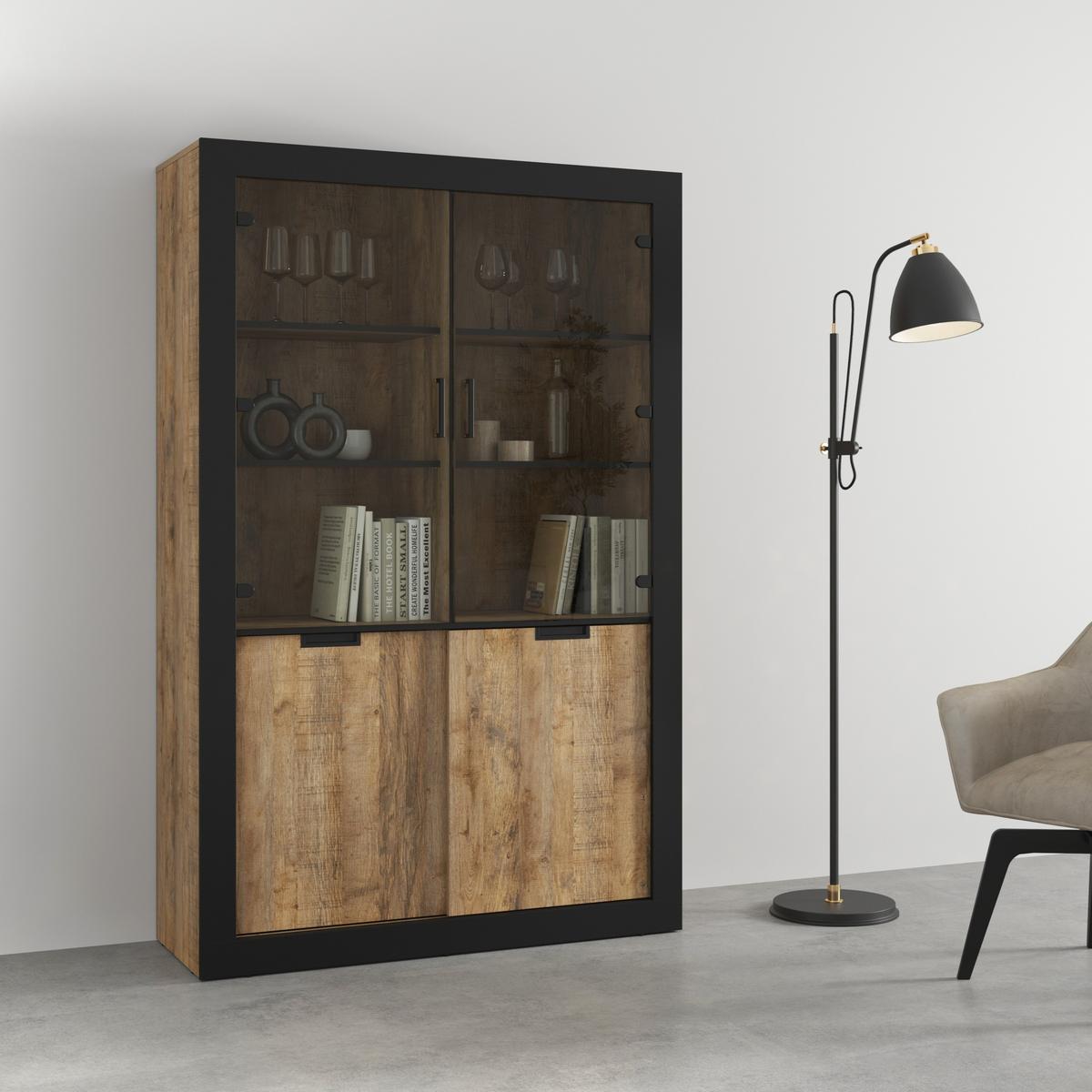 VITRINE DAVOR 187 / 120 cm in Eichefarben - Eichefarben/Schwarz, Holzwerkstoff (120/187/45cm) - MASSENO