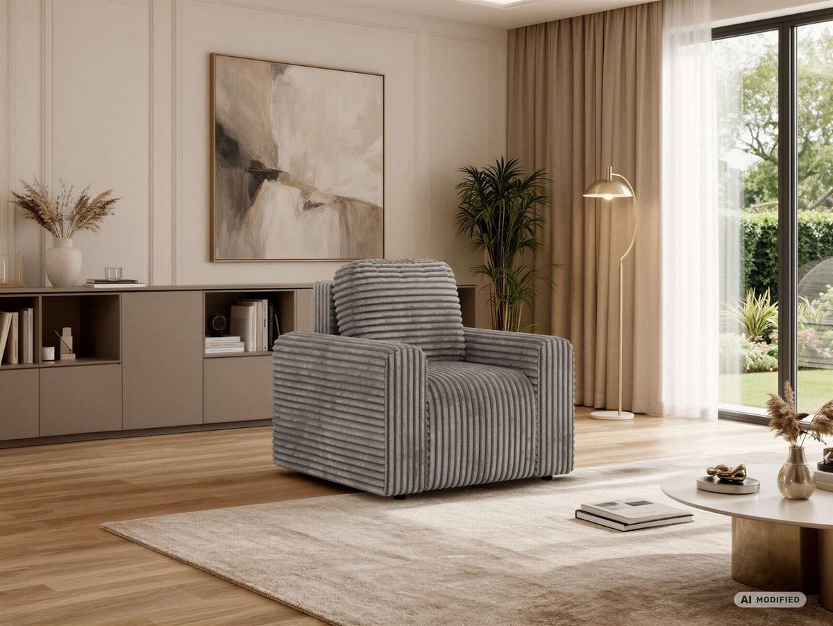SESSEL NESSARO - Hellbraun Cord - Hellbraun/Schwarz, Kunststoff/Textil (96/94/90cm) - MKS