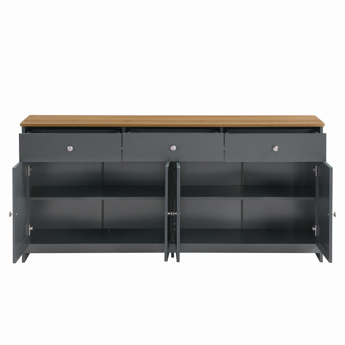 SIDEBOARD Landhausstil Grauschwarz & Holzoptik 160cm mit 4 Türen & 3 Schubladen - Schwarz, Holzwerkstoff (160/75/37cm) - Urban Meuble