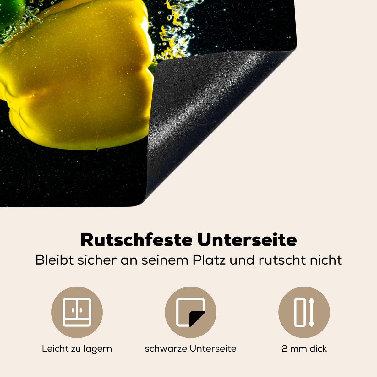 HERDABDECKPLATTE Paprika - Gemüse - Wasser - Schwarz - Rot - Grün - Gelb Induktionsschutz 81.6x52.7 cm - Multicolor, Kunststoff (81.6/52.7/0.2cm) - MuchoWow
