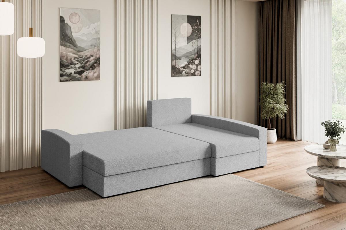 ECKSOFA mit Schlaffunktion und Bettkasten ALESIA-L 231x140x90 cm Grau Bouclé - Silberfarben/Hellgrau, Holzwerkstoff/Kunststoff (231/140cm) - ALTDECOR