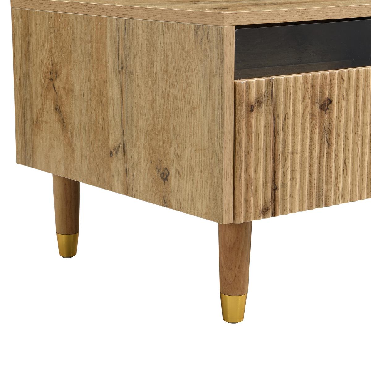 COUCHTISCH mit LED-Beleuchtung Eiche Nachbildung und 2 Schubladen - Schwarz, Holzwerkstoff/Metall (50/110/40cm) - Urban Meuble