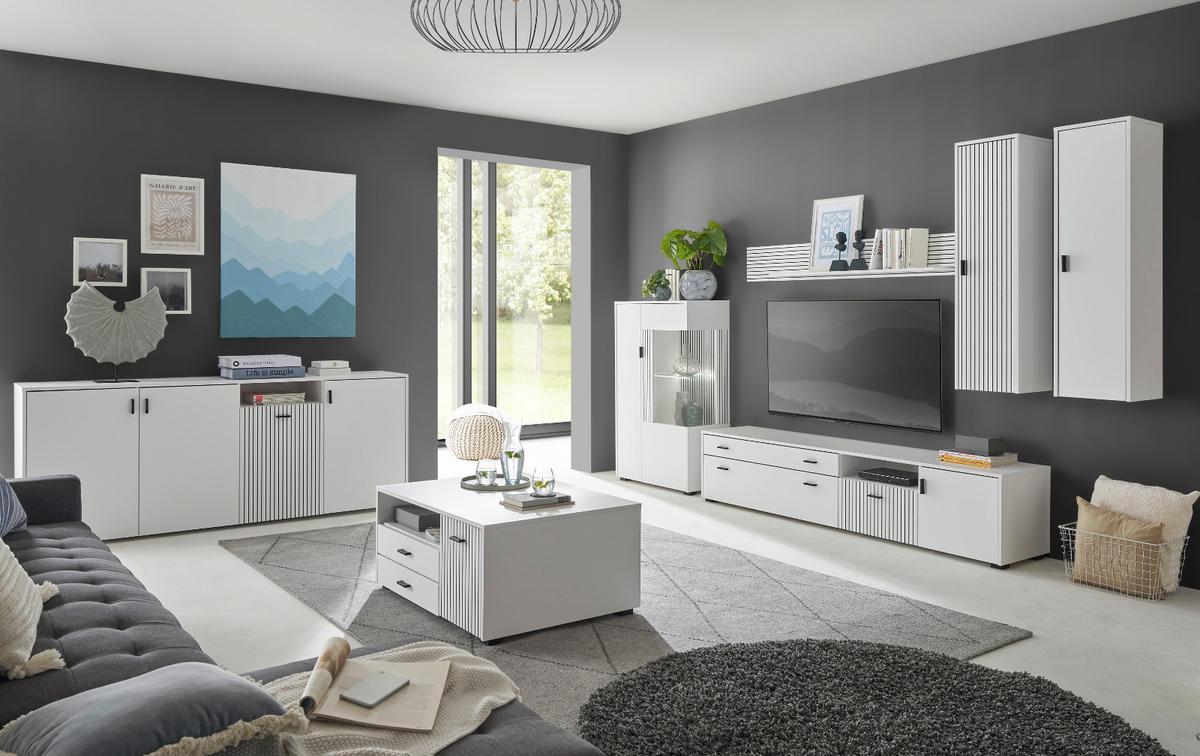 HÄNGESCHRANK weiß matt, Wandschrank 33 x 120 cm mit Soft-Close - Schwarz/Weiß, Holzwerkstoff/Metall (33/120/30cm) - Furn.Design