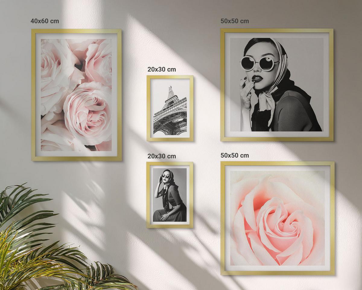 BILDER SET 5er Set - 50x50 cm & 20x30 cm & 40x60 cm Goldrahmen - Blumen, Pfingstrosen, Rosen, Eleganz - Goldfarben, Kunststoff (40/60cm) - TULUP