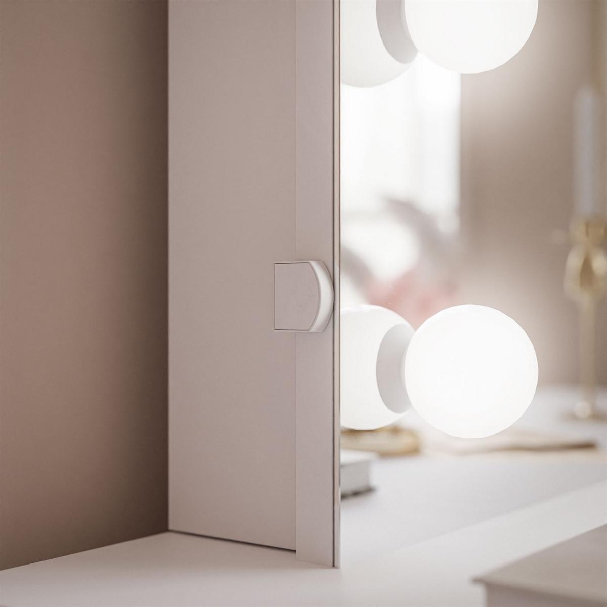 SCHMINKTISCH BLANCO ELITE mit Spiegel und Beleuchtung Gold Chrom Weiß Hochglanz Kristallgriff - Weiß Hochglanz/Transparent, Holzwerkstoff (100/146/42cm) - Lookway