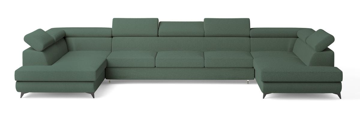 WOHNLANDSCHAFT URMANO Grün Boucle-Stoff mit Schlaffunktion - Grün, Holz (395/89/190cm) - MASSENO