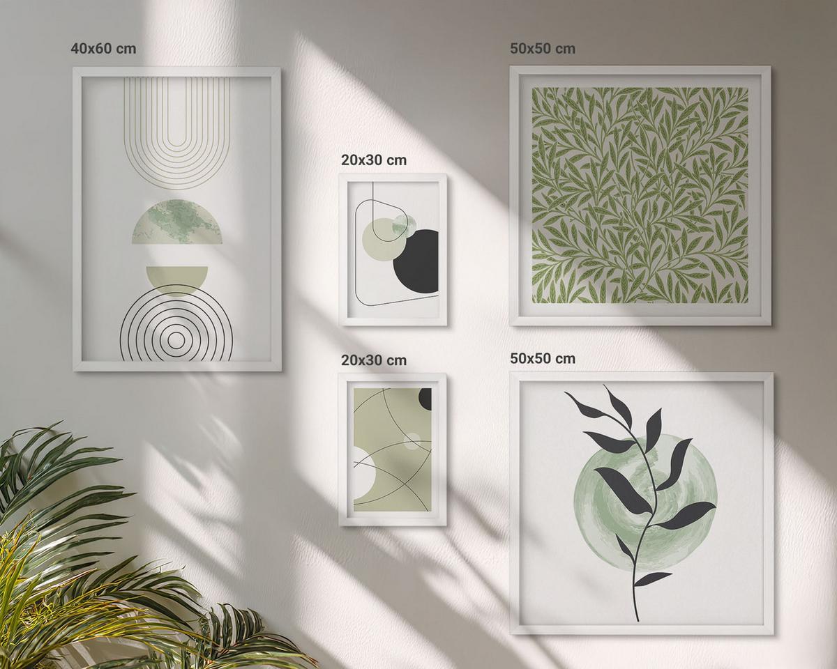 BILDER SET 5er Set - 50x50 cm & 20x30 cm & 40x60 cm Weißer Rahmen - Abstrakte Formen und Farben - Weiß, Kunststoff (40/60cm) - TULUP