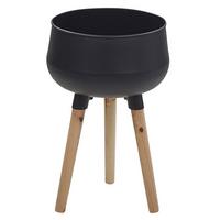 PFLANZENSTÄNDER Metall schwarz mit Holzbeinen 47 cm Agros - Hellbraun/Schwarz, Metall (47cm) - Beliani