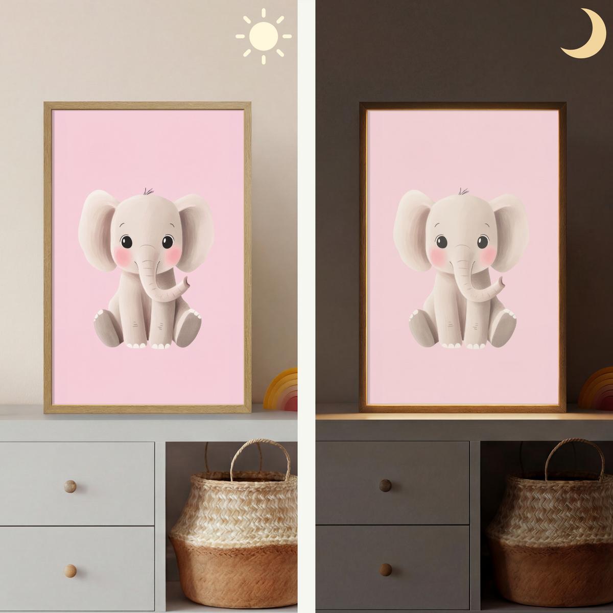 WANDLEUCHTE MIT AKKU Elefant - Baby - Rosa - Cartoon 40x60 cm - Hellrosa, Holzwerkstoff (40/60/8cm) - OnlyWow
