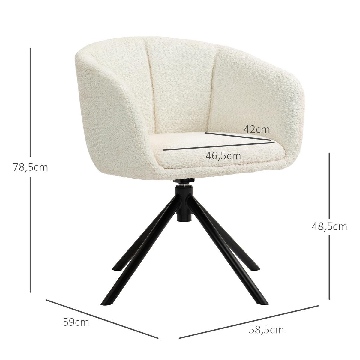 ARMLEHNENSTUHL Loungesessel mit Armlehne, 360° Drehfunktion, Leinenoptik, Cremeweiß - Creme, Kunststoff (58.5/78.5/59cm) - HOMCOM