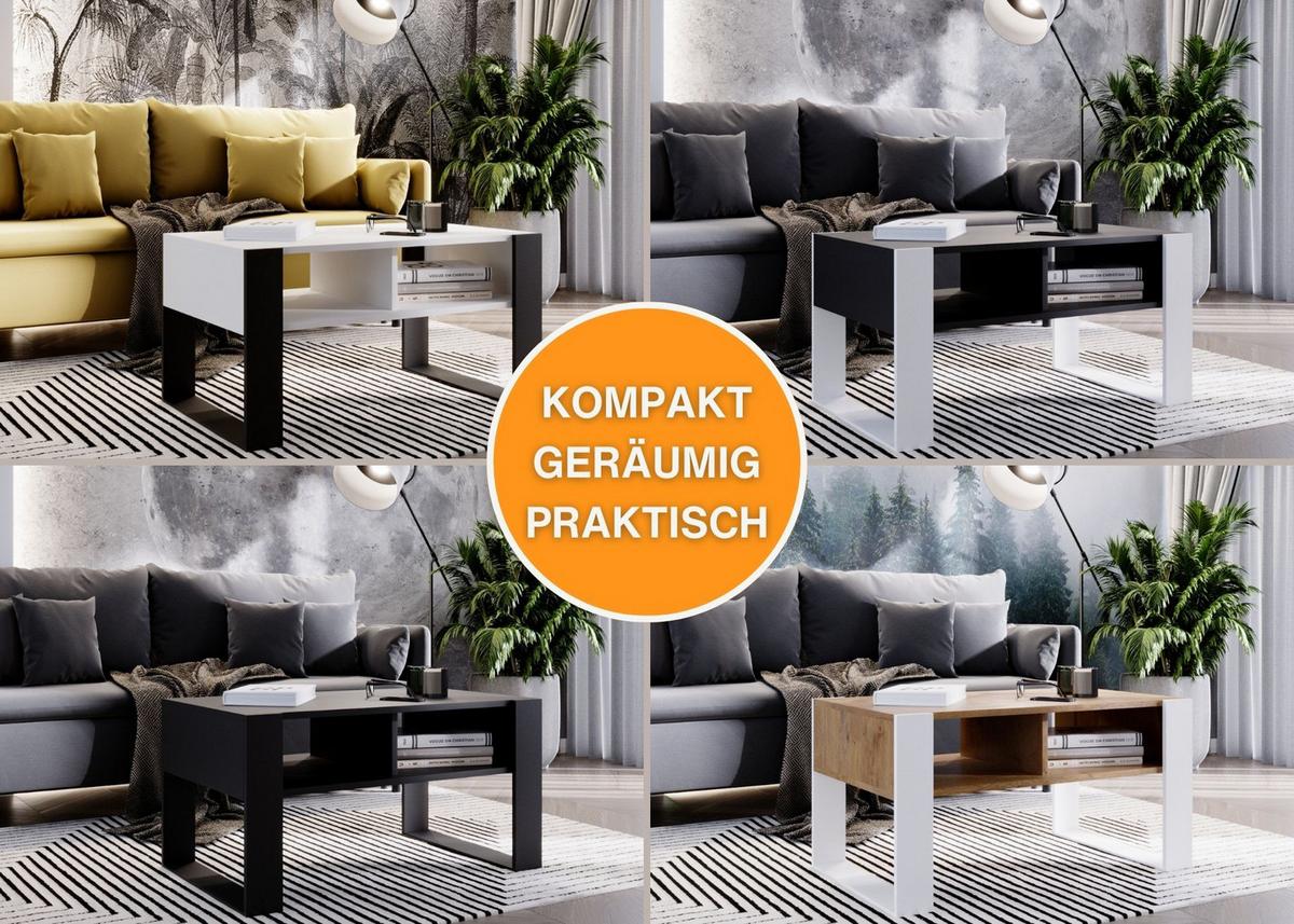 COUCHTISCH Holzwerkstoff rechteckig stabil Weiß 45/53,6/92cm - Schwarz/Weiß, Holzwerkstoff (53.6/92/45cm) - CraftPAK