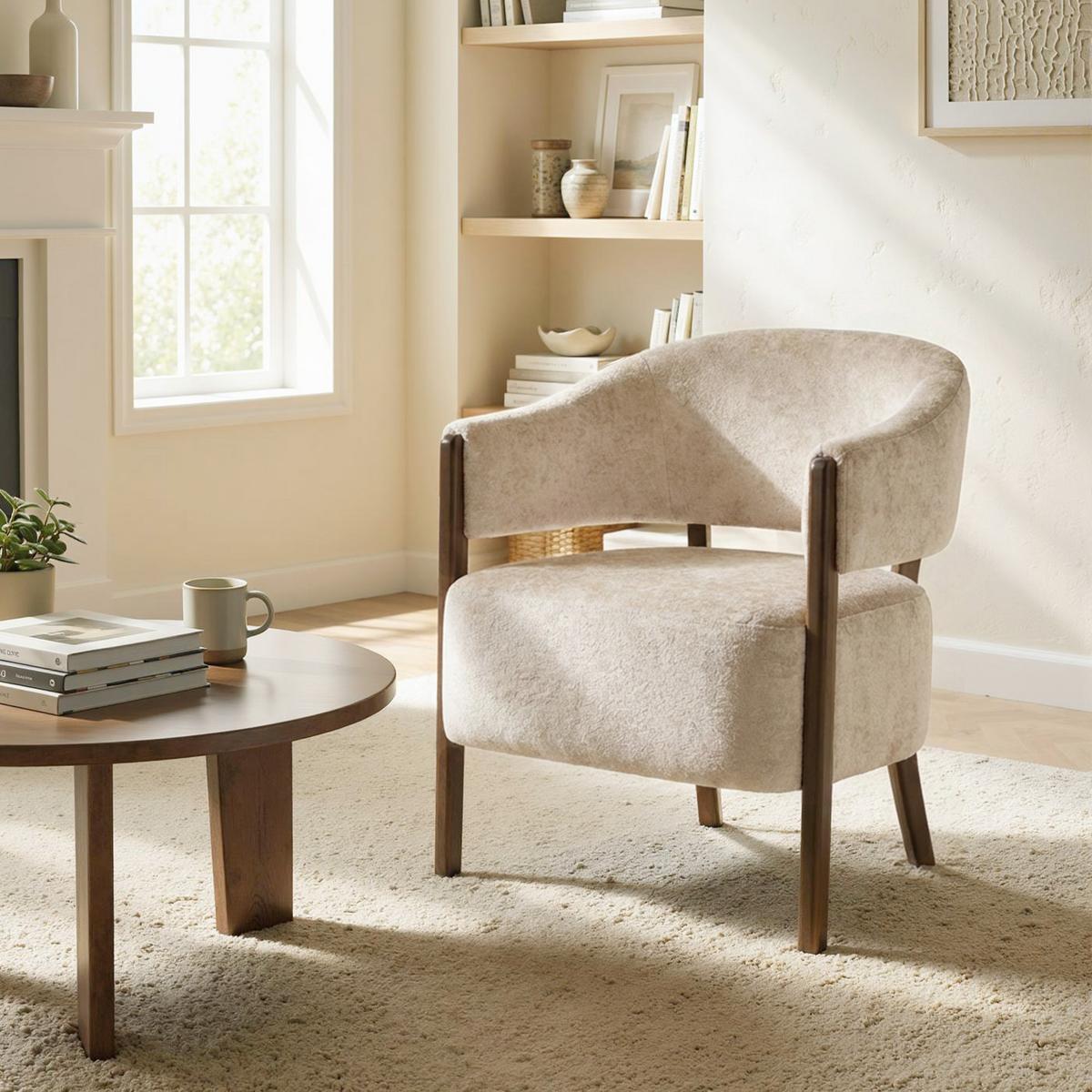 SESSEL Chenille Holz Beige - Beige/Braun, Holz/Textil (63.5/78.5/71cm) - HOMCOM