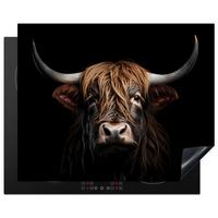 HERDABDECKPLATTE Schottischer Highlander - Porträt - Schwarz - Tier Herdabdeckung Induktionsfeld 65x52 cm - Braun, Kunststoff (65/52/0.2cm) - MuchoWow