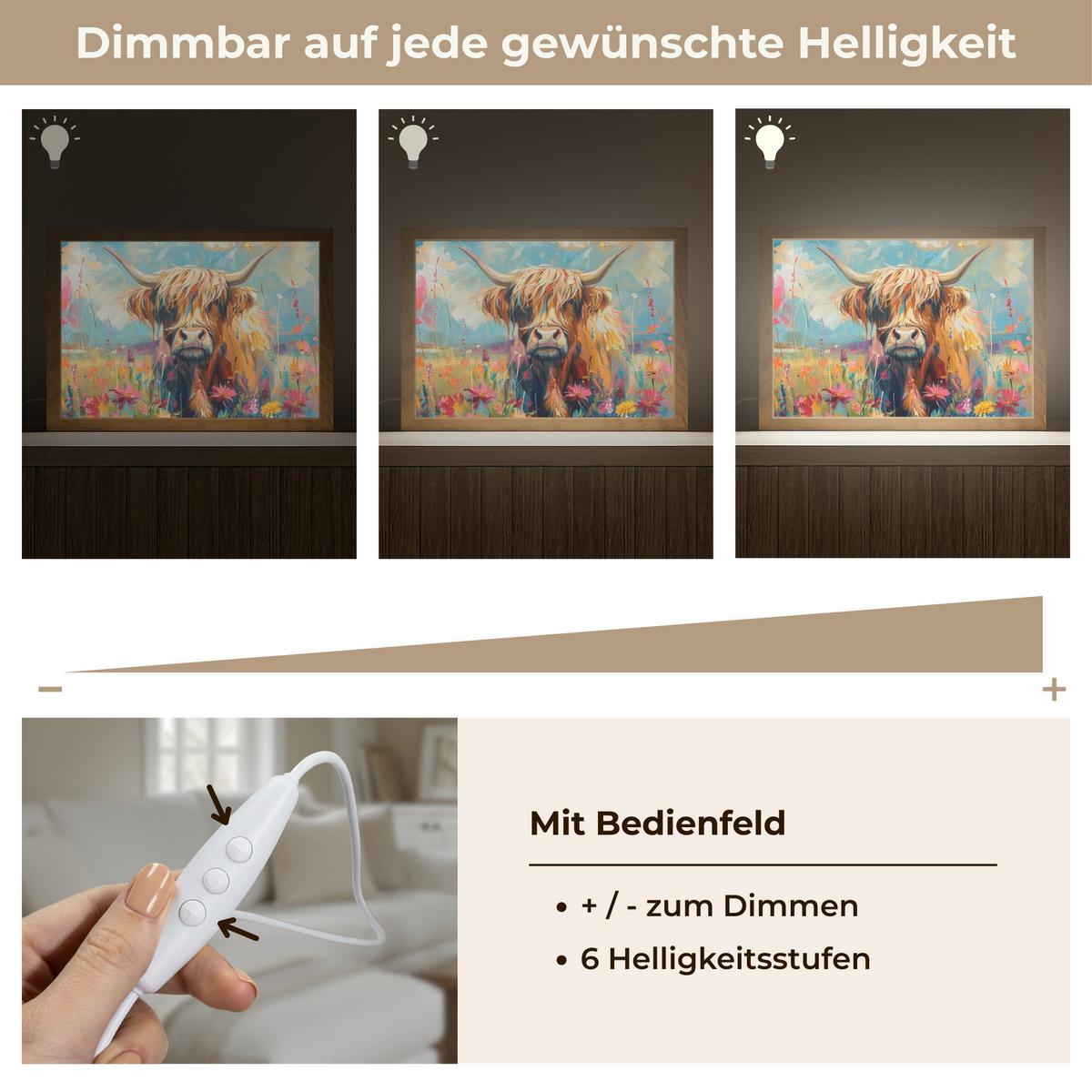 WANDLEUCHTE Schottische Hochländer - Natur - Farbenfroh - Blumen 30x20 cm - Multicolor, Holzwerkstoff (30/20/8cm) - OnlyWow