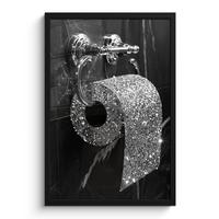 POSTER MIT RAHMEN WC - Toilettenpapier - Schwarz und weiß - Glitter Bilder mit Rahmen 40x60 cm - Silberfarben, Papier (40/60cm) - MuchoWow