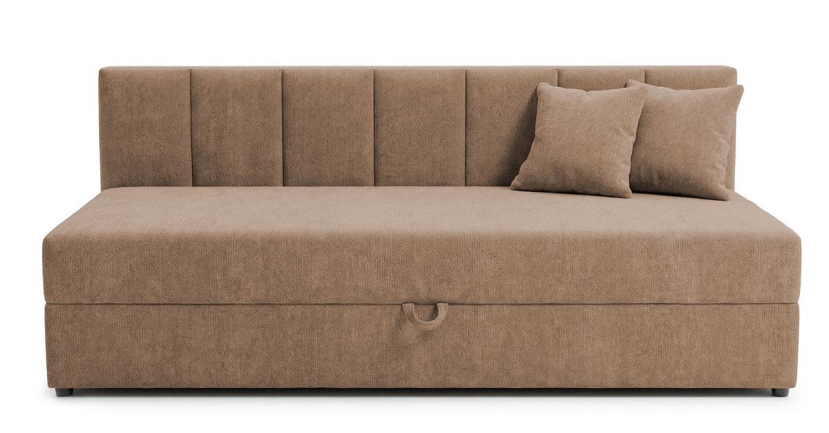 TAGESBETT Lenny mit Rückenlehne und großem Bettkasten aus Braun Chenille-Stoff - Schwarz/Braun, Holz/Kunststoff (90/200cm) - S-Style Möbel