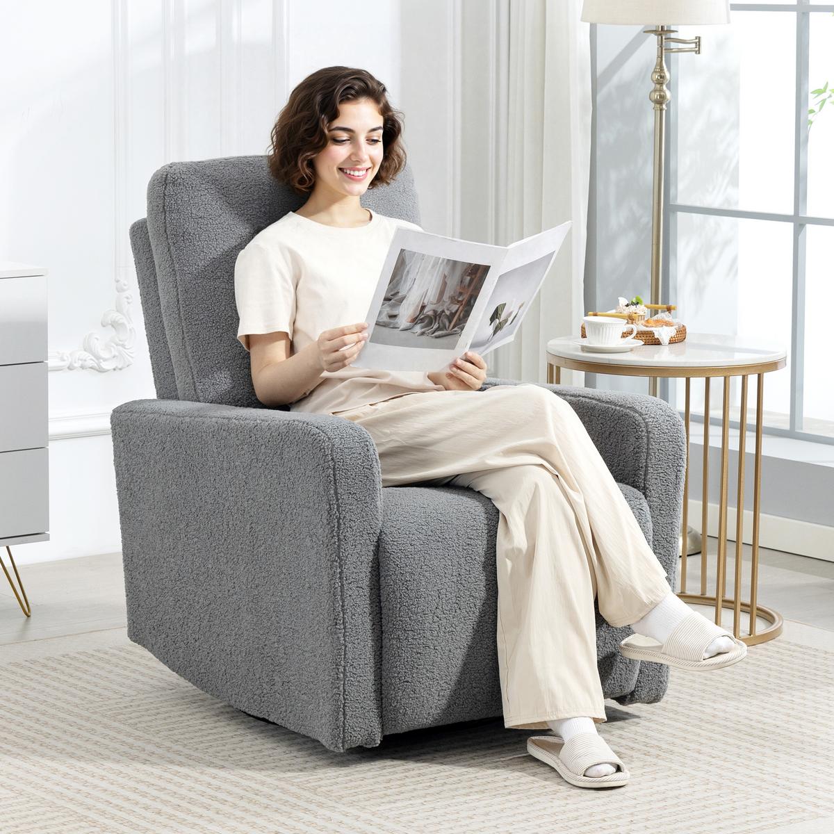 RELAXSESSEL, Fernsehsessel mit Liegefunktion, Wippfunktion, Fleece-Optik Grau - Grau, Textil/Metall (76/100/94cm) - HOMCOM