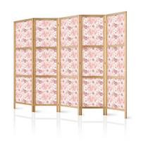 PARAVENT Japanischer 5-tlg 225x172 cm Rosa Blumen - Rosa, Holz/Textil (225/172/3cm) - Muralo