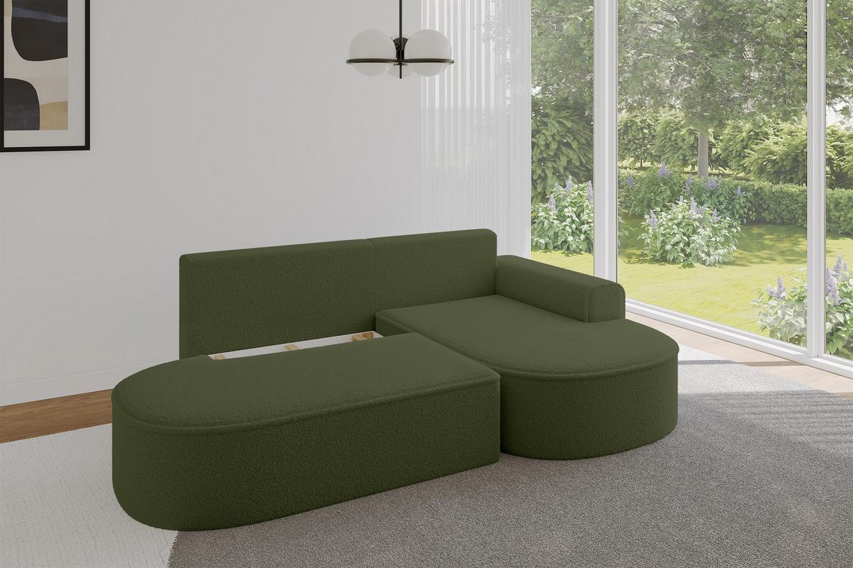 ECKSOFA mit Schlaffunktion und Bettkasten Ottomane Rechts MARI-L1-S - 283x167x73 cm Grün Bouclé - Schwarz/Grün, Holzwerkstoff/Kunststoff (167/283cm) - ALTDECOR