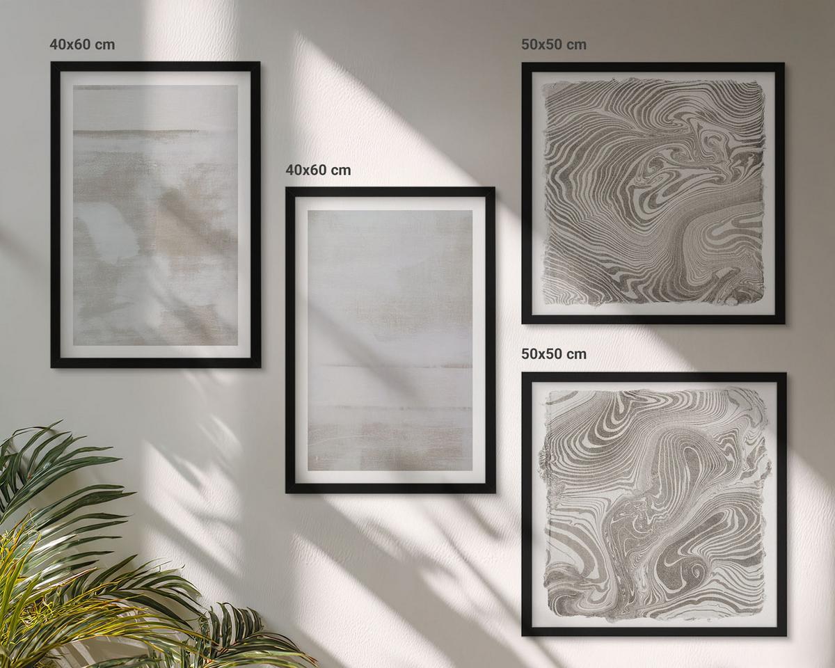 BILDER SET 4er Set - 50x50 cm & 40x60 cm Schwarzer Rahmen - Abgenutzte Texturen, moderner Stil - Schwarz, Kunststoff (50/50cm) - TULUP