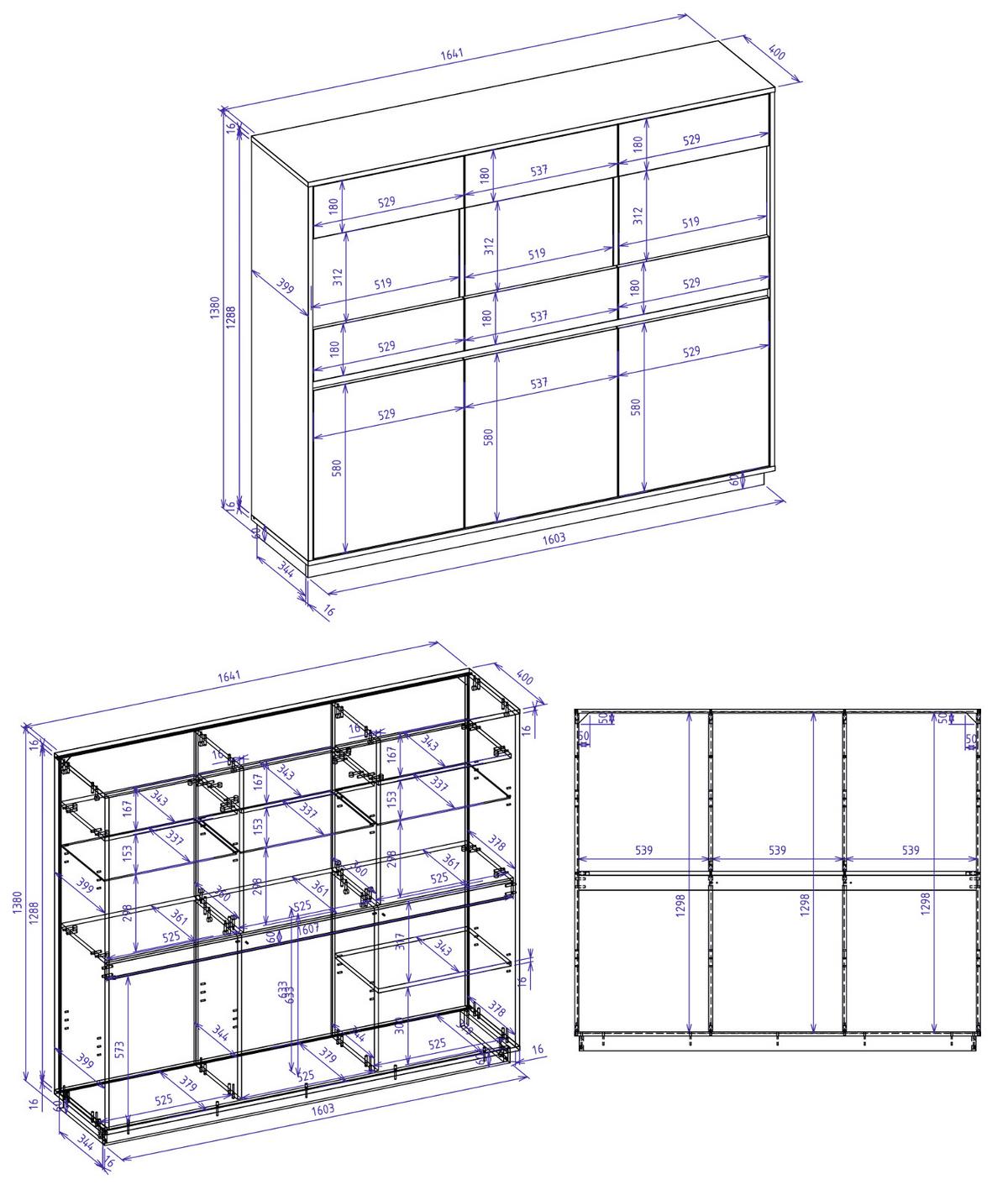HIGHBOARD Kaschmir, Artisan Eiche 164 x 138 cm, Vitrine 6-türig mit Soft-Close - Kaschmir/Eiche Artisan, Glas/Holzwerkstoff (164/138/40cm) - Furn.Design