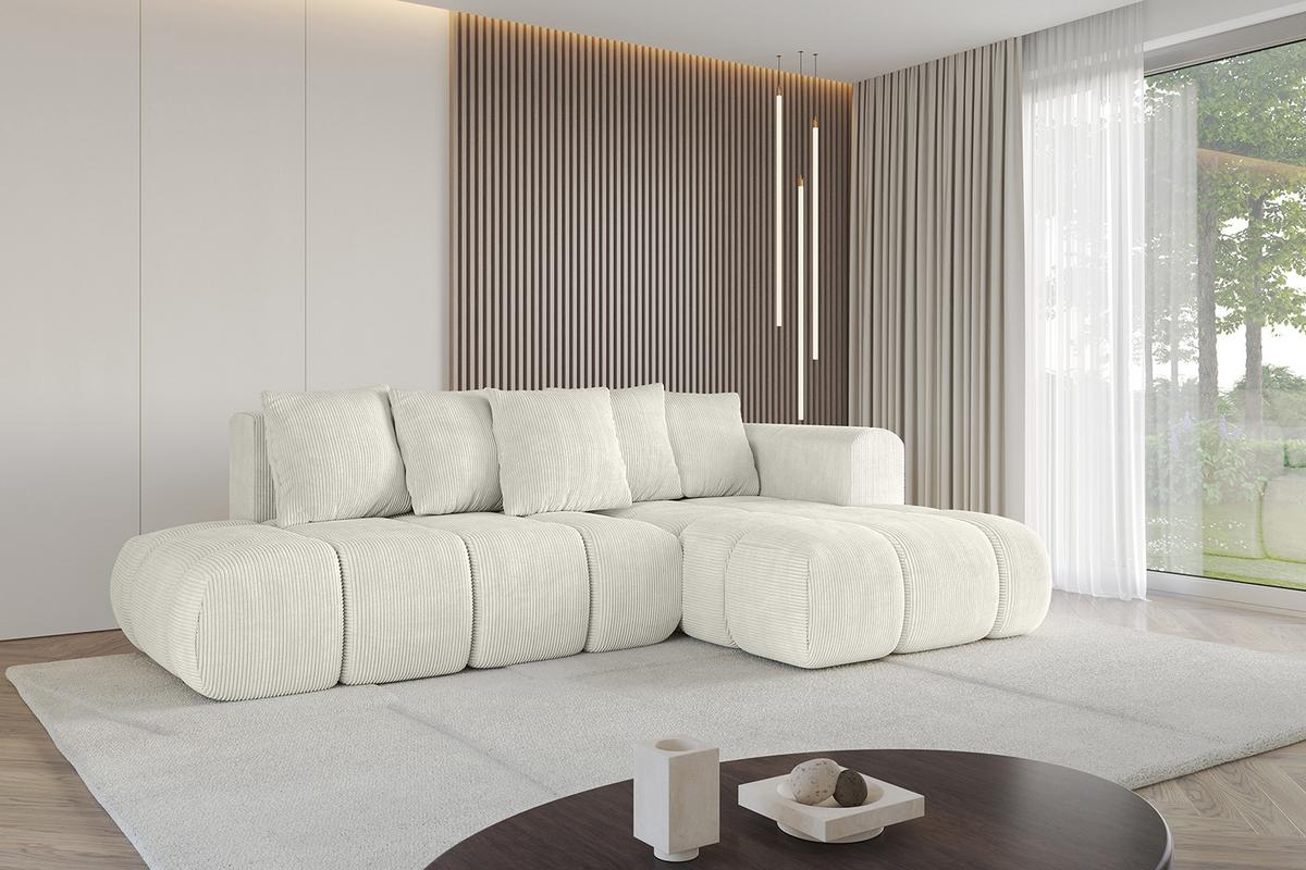 ECKSOFA Ottomane Rechts CLOUD-L-v1 280x185x90 Creme Cord - Hellgrau/Creme, Holzwerkstoff/Kunststoff (185/280cm) - ALTDECOR