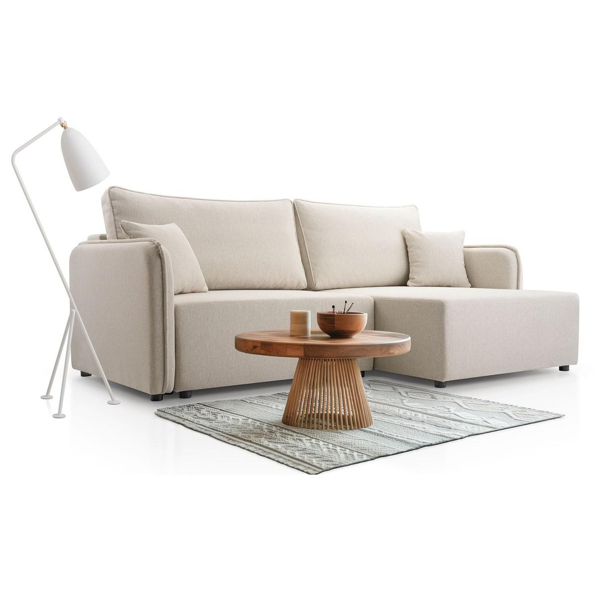 ECKSOFA Kassian, Hellbeige Strukturstoff, rechtsseitig - Ecru/Schwarz, Kunststoff/Textil (147/227cm) - Selsey